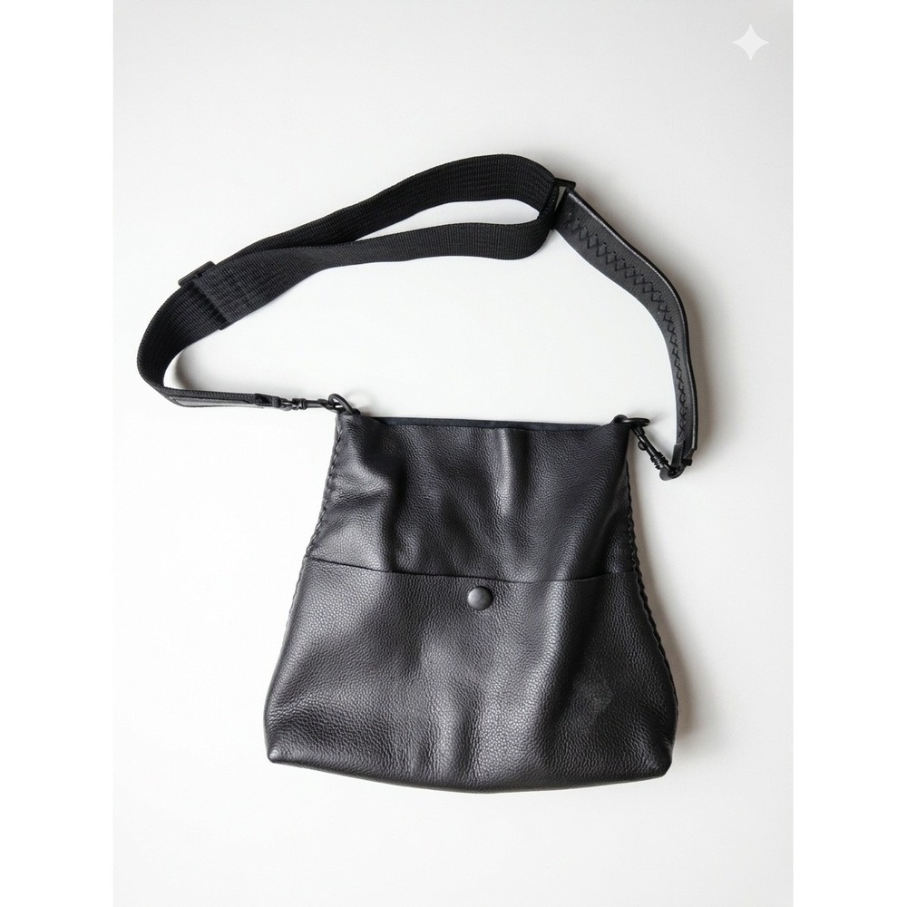 Callista Black Pebbled Leather Crossbody Bag  Removable Pouch Whipstitch Strap